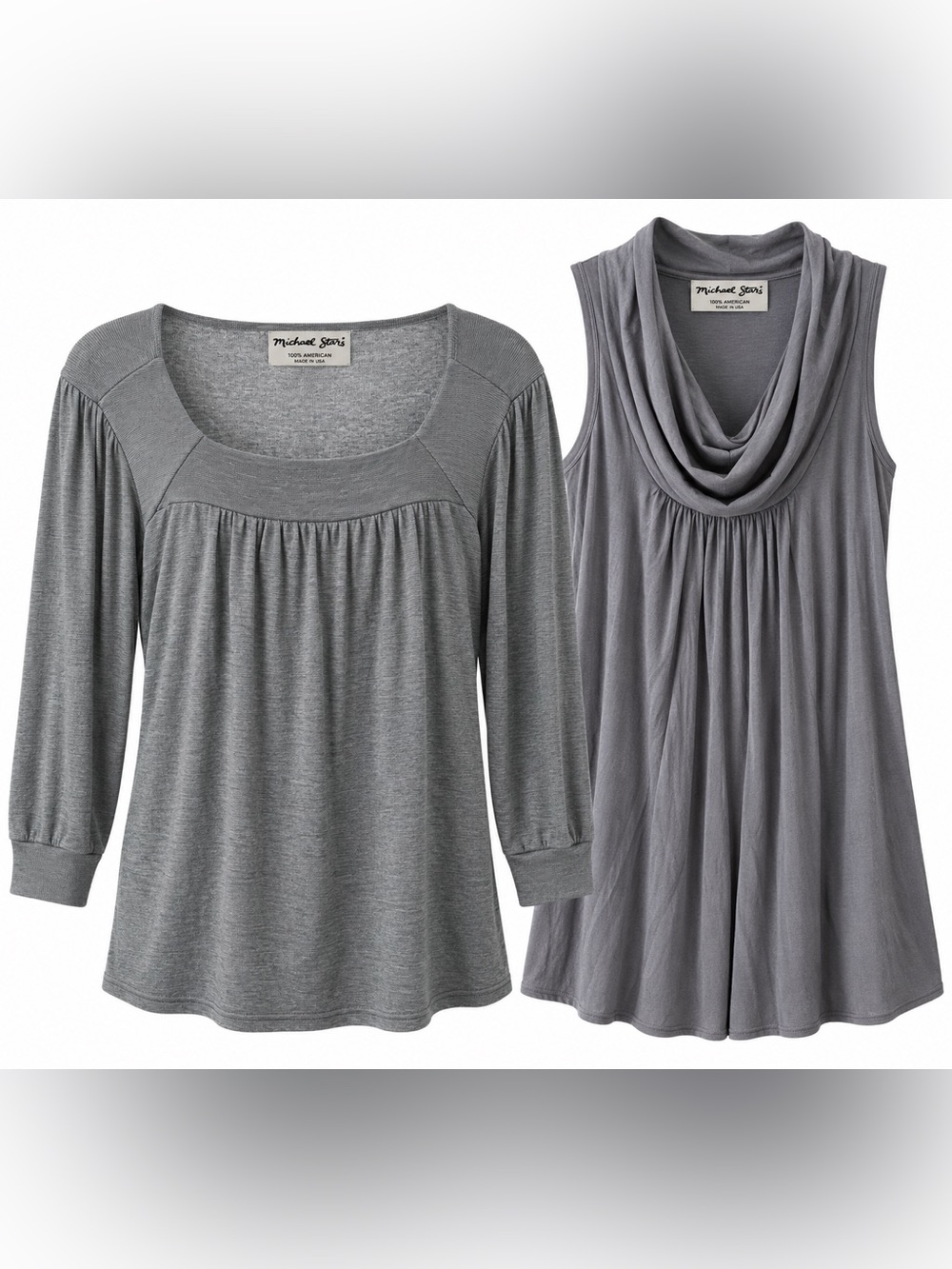 Michael Stars Gray Tops Lot of 2 One Size Made in USA Cowl Neck Tunic